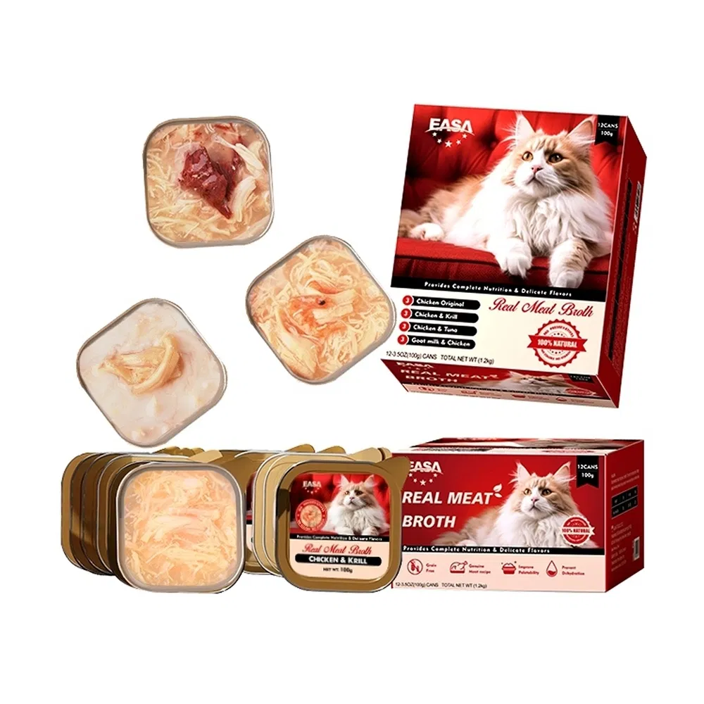 Comida Húmeda Easa Caldo de Carne Real Pollo y Atún 100g Latas Comida Húmeda Hidratante para Gatos Complemento