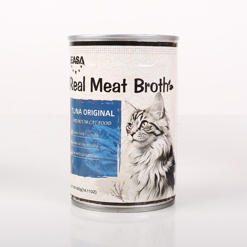 Comida para gatos húmeda orgánica y saludable 400g carne en caldo, apoyo a la hidratación, snack rico en proteínas, tienda de mascotas, elección del distribuidor, bajo MOQ