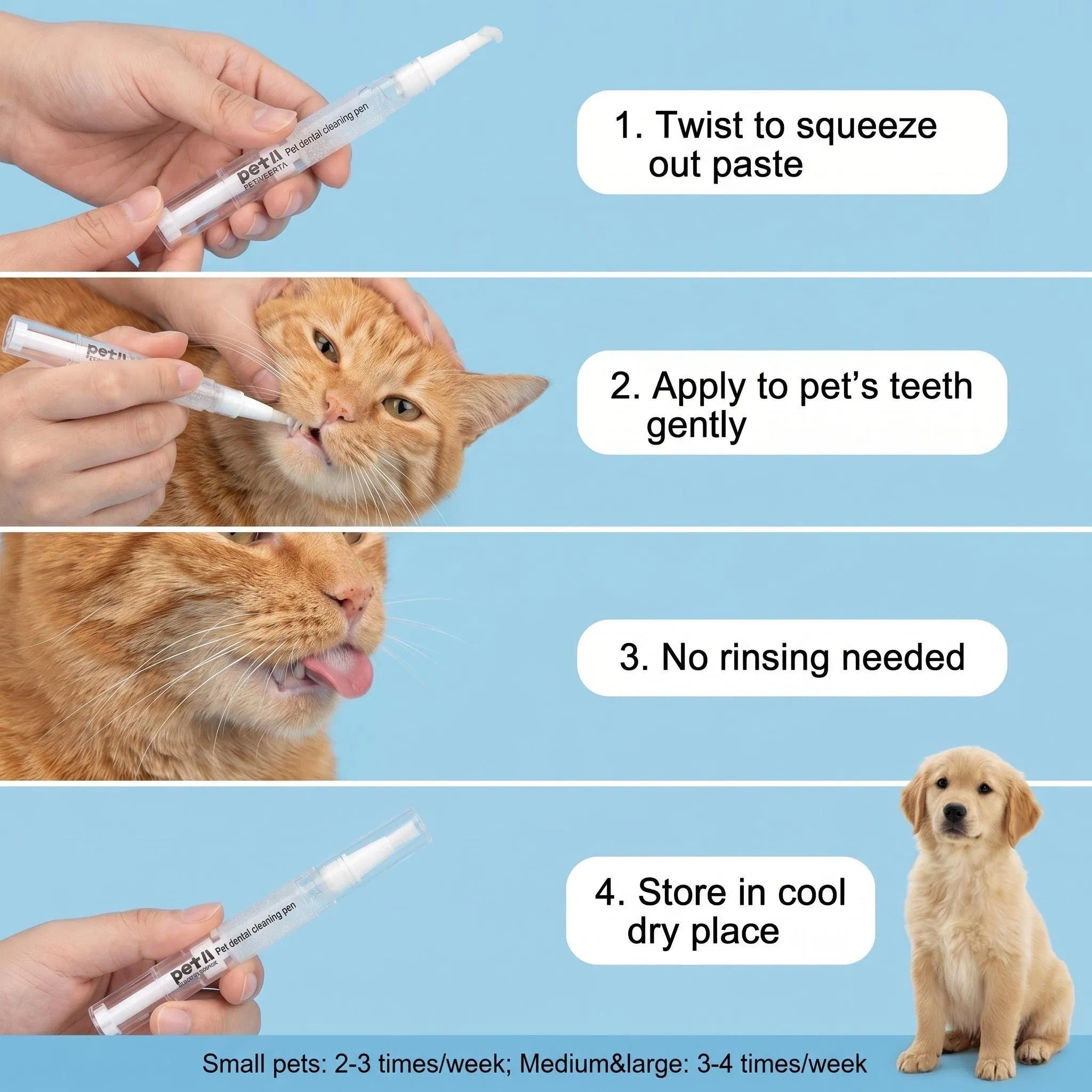 Fácil de usar bolígrafo dental para el cuidado de la higiene oral de mascotas