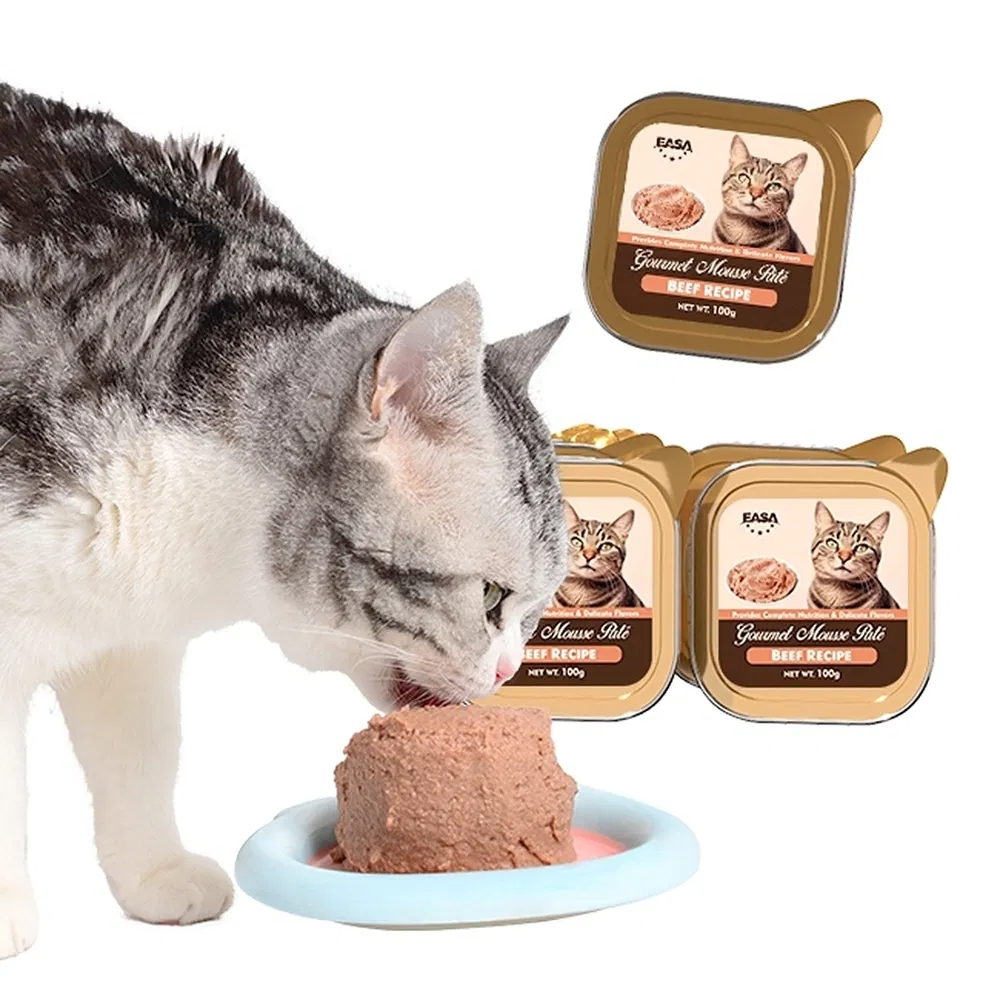 Gourmet Cat Wet Food Mousse Pate Cup 100g*12 Tuna/Beef Recipe Digestible Wet Cat Food Supplement with Vitamins &amp; Probiotics for Picky Eaters Cats