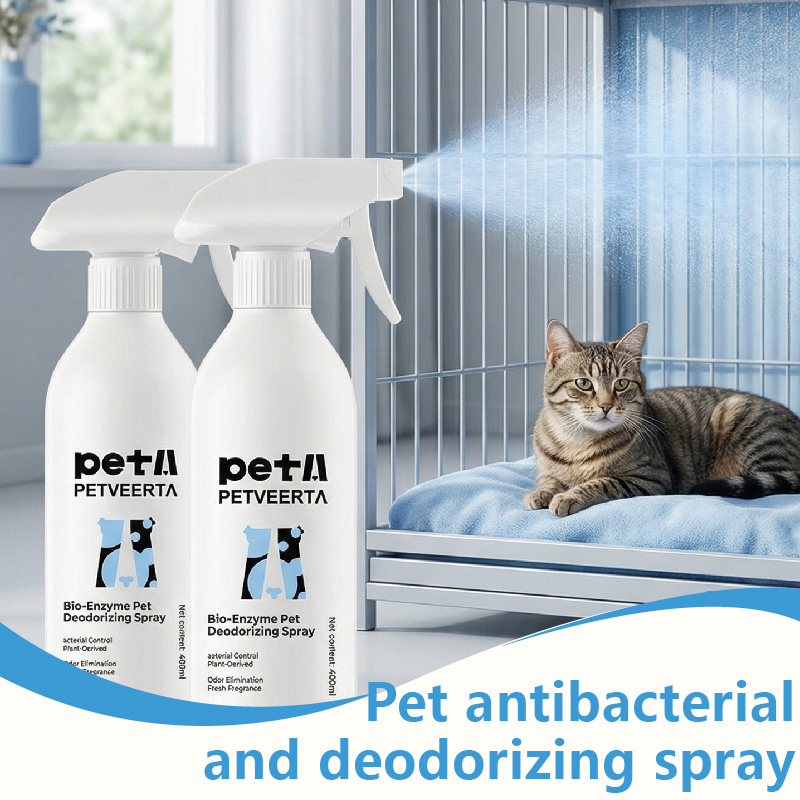 Proveedores de productos para mascotas OEM ODM, spray natural para la eliminación de olores de mascotas, fórmula antibacteriana de frescura para perros y gatos, etiqueta privada