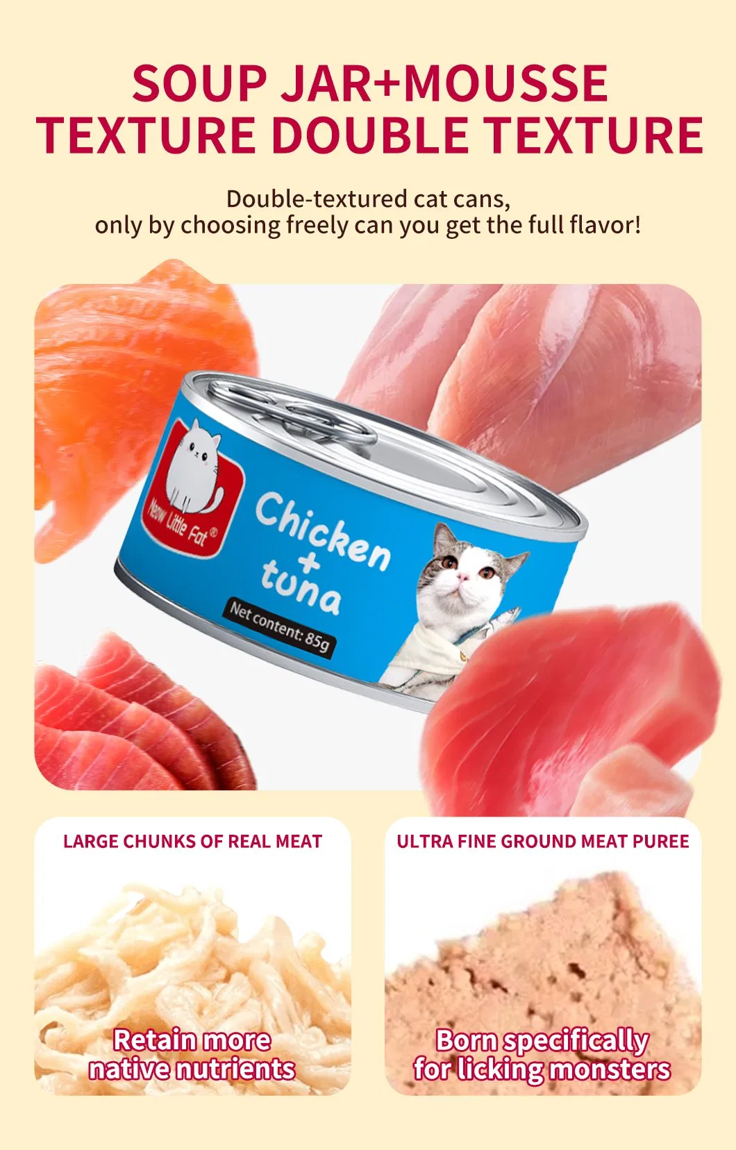 Venta Caliente Fábrica Carne Primero Snacks Húmedos Enlatados Comida para Mascotas para Gatos