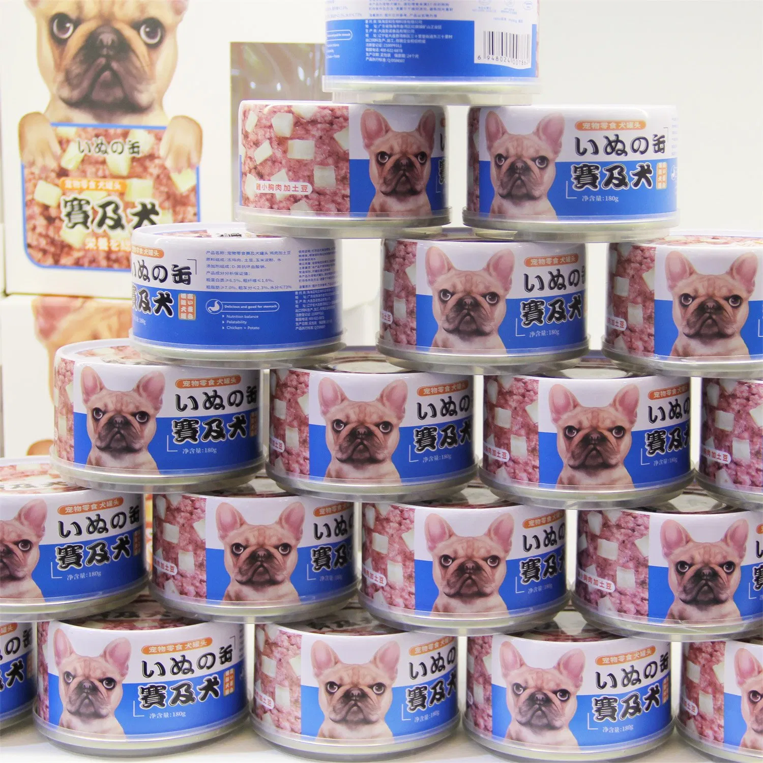 100% Premium Precio de suministro de fábrica Pollo natural/ carne de res/ Atún/ Láchon Producto para perros alimento para mascotas tratamiento de varilla de fluido de gato húmedo cremoso Pollo en lata