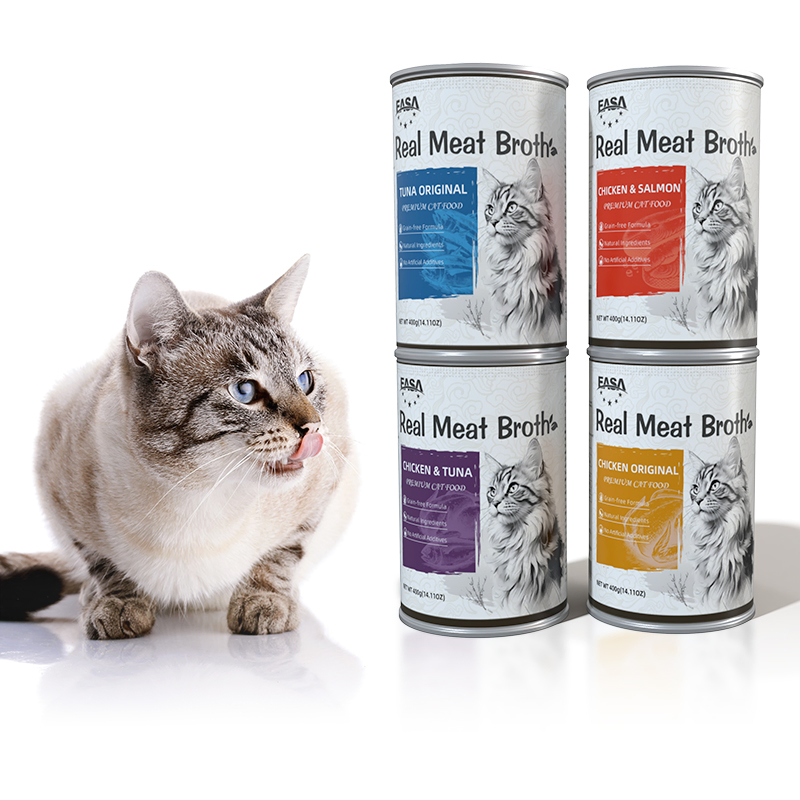 Comida para gatos húmeda orgánica y saludable 400g carne en caldo, apoyo a la hidratación, snack rico en proteínas, tienda de mascotas, elección del distribuidor, bajo MOQ