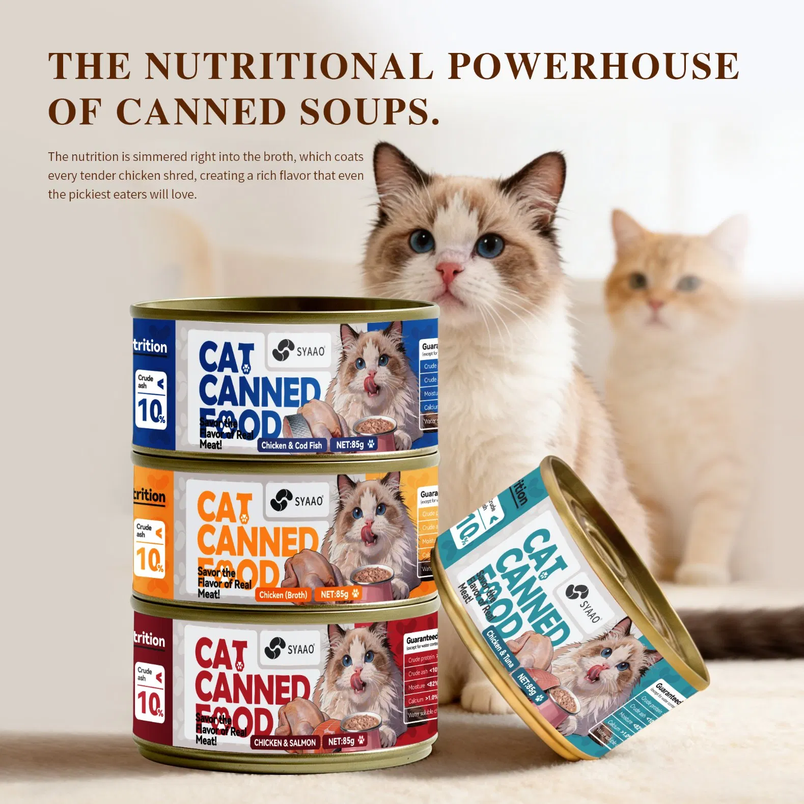 Comida húmeda premium de alta proteína para gatos, comida enlatada personalizada para mascotas con sabores de pollo y atún