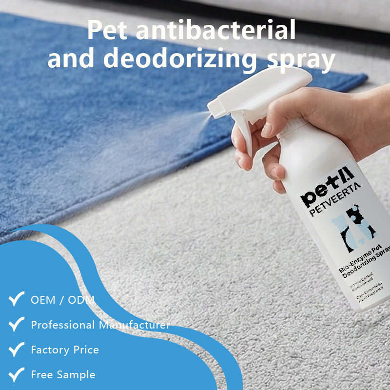 Proveedores de productos para mascotas OEM ODM, spray natural para la eliminación de olores de mascotas, fórmula antibacteriana de frescura para perros y gatos, etiqueta privada