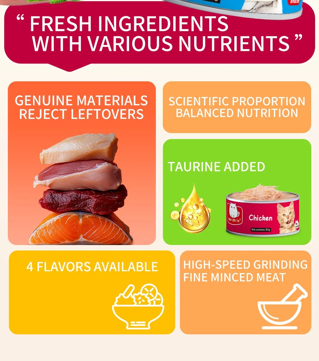 Venta Caliente Fábrica Carne Primero Snacks Húmedos Enlatados Comida para Mascotas para Gatos