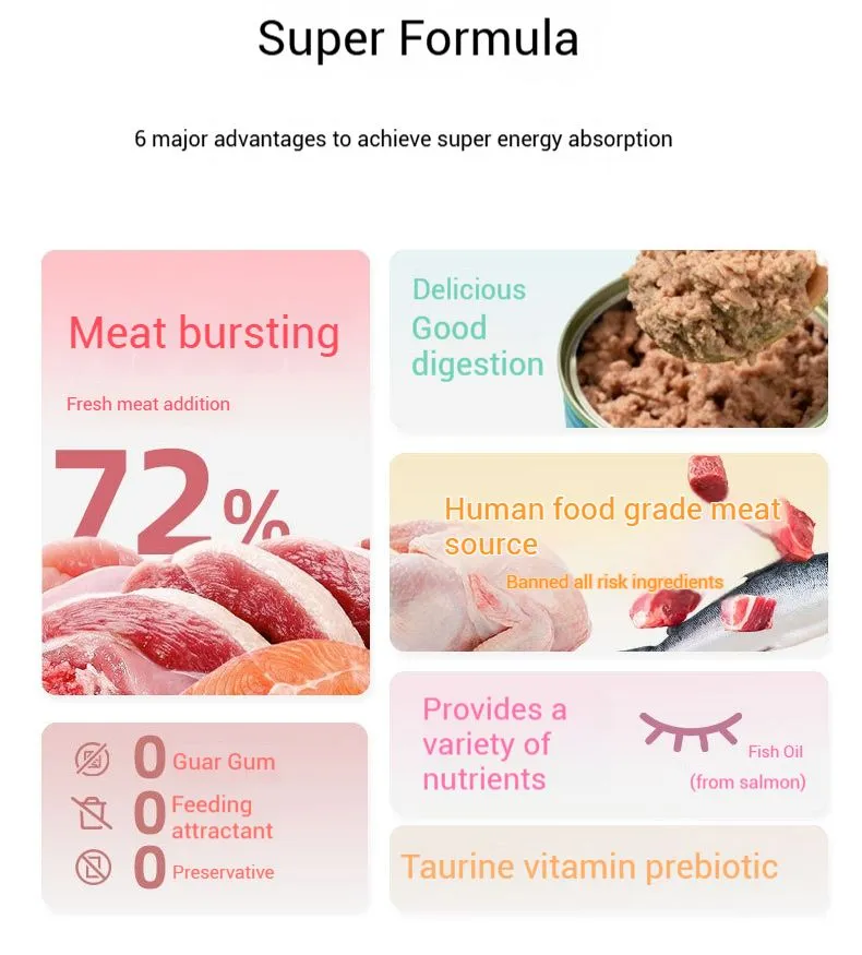 Comida energética de buena calidad, alta calidad, proteína, nutrición estable para gatos y perros, comida húmeda enlatada para mascotas