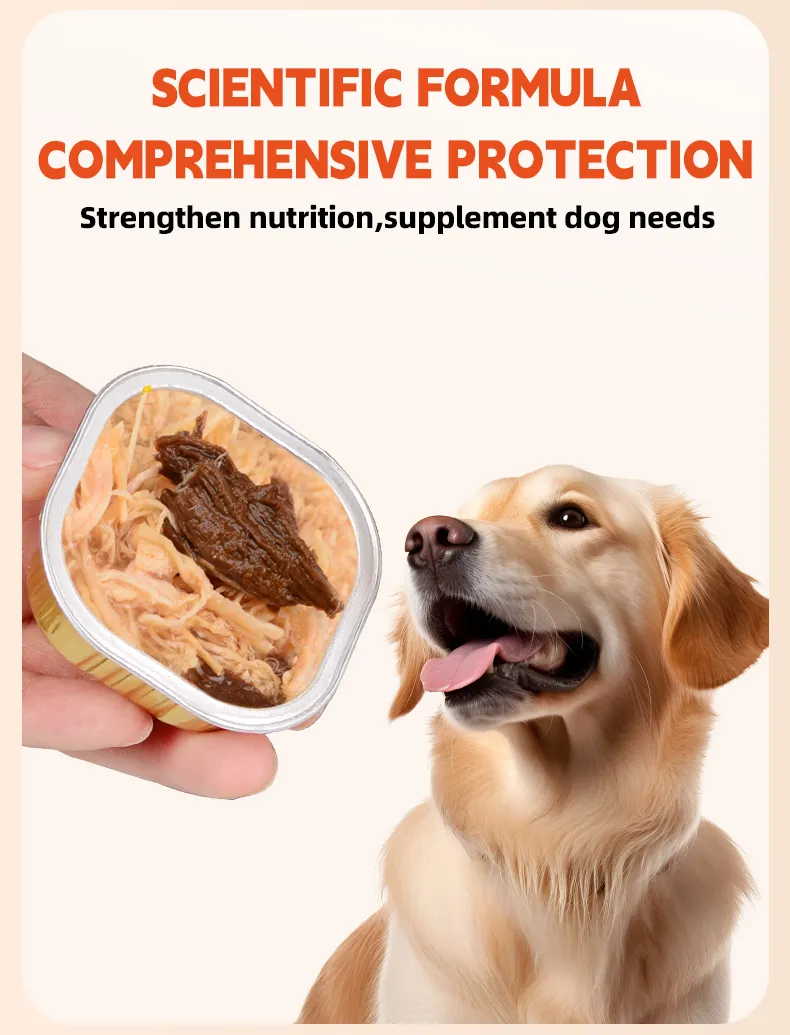 Comida enlatada húmeda sabrosa para mascotas, bocadillo de carne en salsa de caldo 100g sin granos, paquete de variedades
