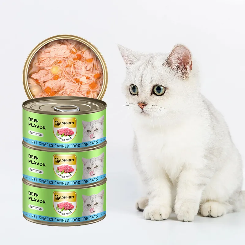 Comida húmeda para gatos de alto contenido proteico enlatada de res, fabricación original de China