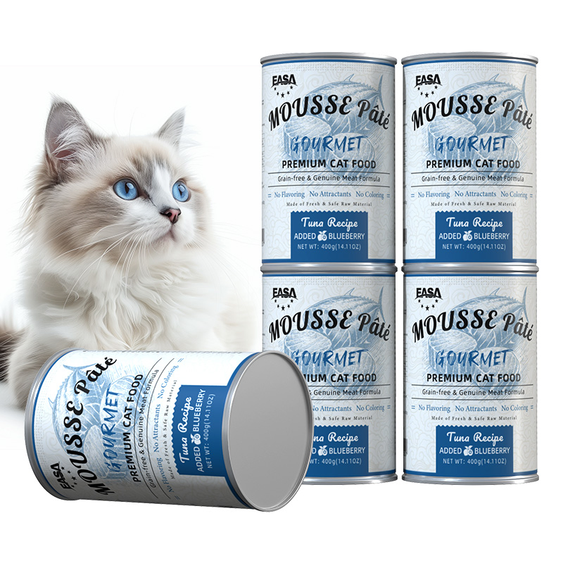 Venta al por mayor 400g Latas grandes de atún, salmón y pollo sabor bocadillo para gatos, comida húmeda enlatada para gatos