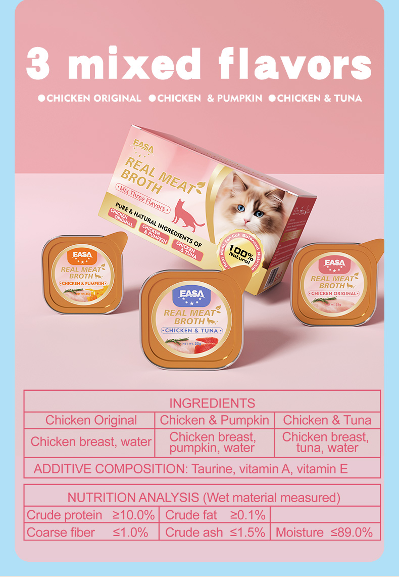 Caldo de Carne Real Easa 35-40g Mezcla 3 Sabores Comida para Gatos