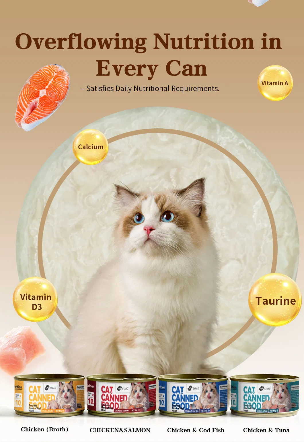 Comida húmeda premium de alta proteína para gatos, comida enlatada personalizada para mascotas con sabores de pollo y atún