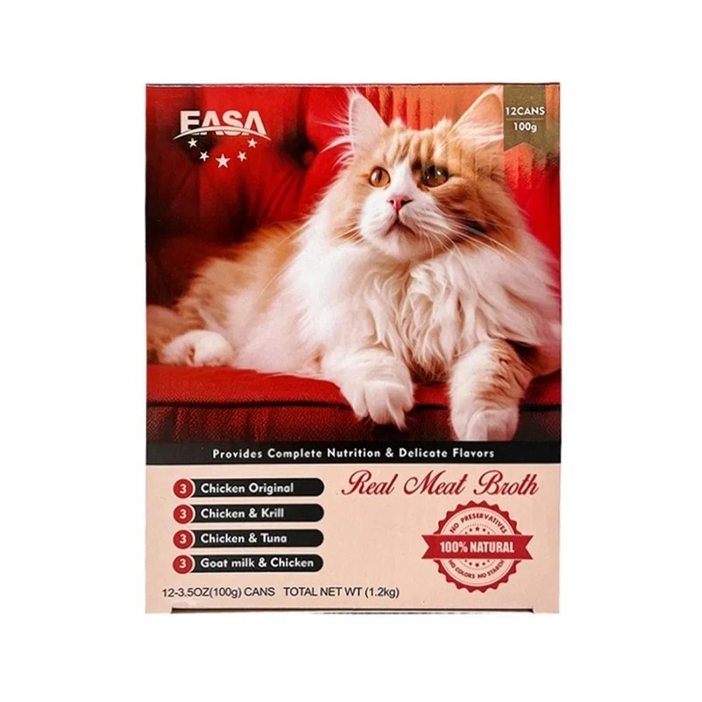 Comida Húmeda Easa Caldo de Carne Real Pollo y Krill 100g×12 Latas Comida Húmeda Hidratante para Gatos Complemento