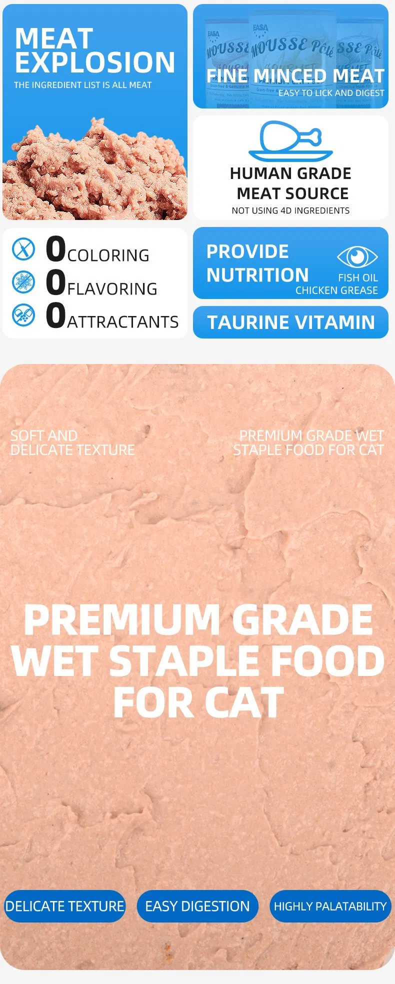 Variedad de sabores atún salmón pollo