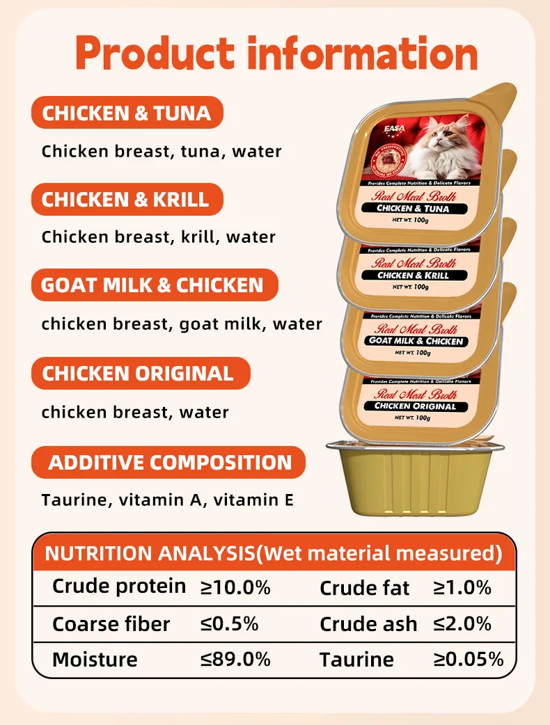 Productos de suministros para mascotas al por mayor, gránulos de carne para gatos, alimentos enlatados nutricionales para aumento de peso, bocadillos para gatos adultos y cachorros, comida húmeda para gatos