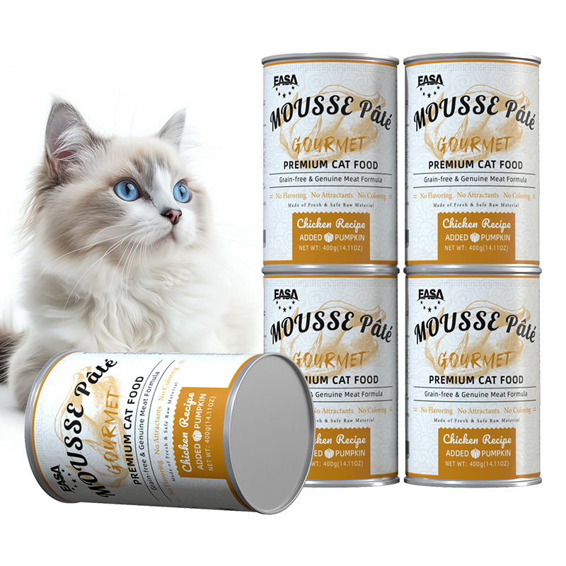Venta al por mayor 400g Latas grandes de atún, salmón y pollo sabor bocadillo para gatos, comida húmeda enlatada para gatos