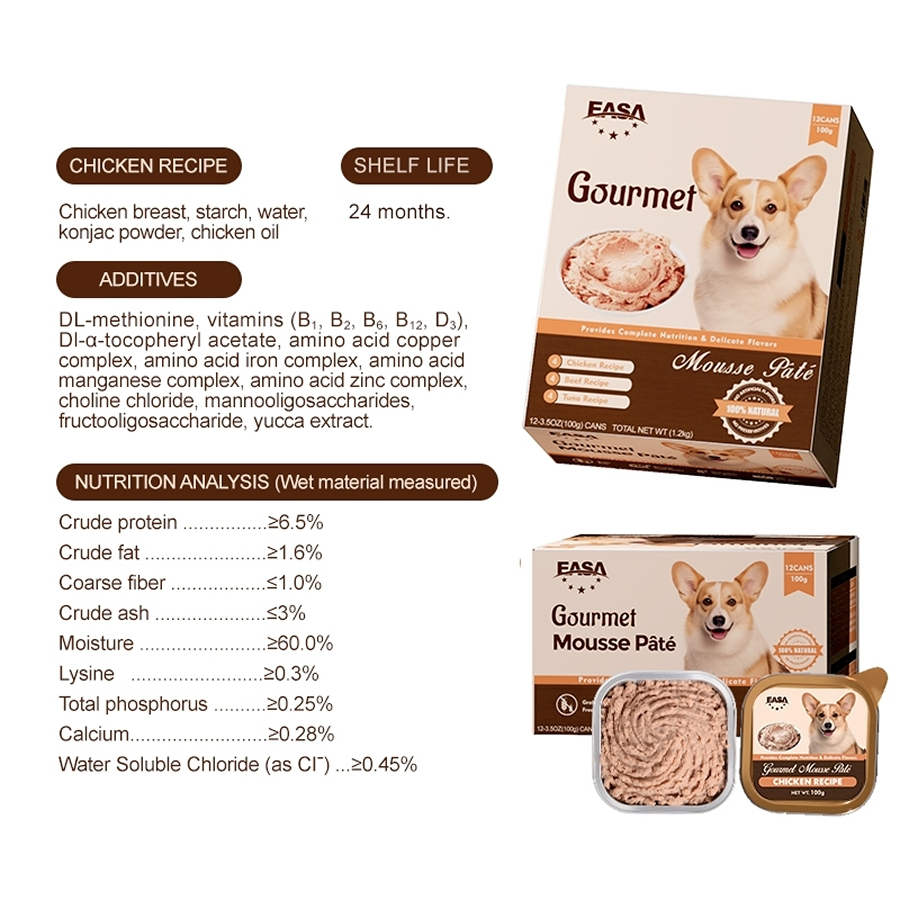 Comida enlatada húmeda para perros de carne picada natural y saludable 100g