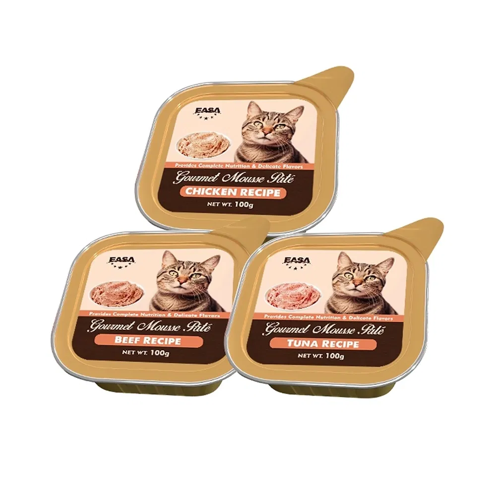Gourmet Cat Wet Food Mousse Pate Cup 100g*12 Tuna/Beef Recipe Digestible Wet Cat Food Supplement with Vitamins &amp; Probiotics for Picky Eaters Cats
