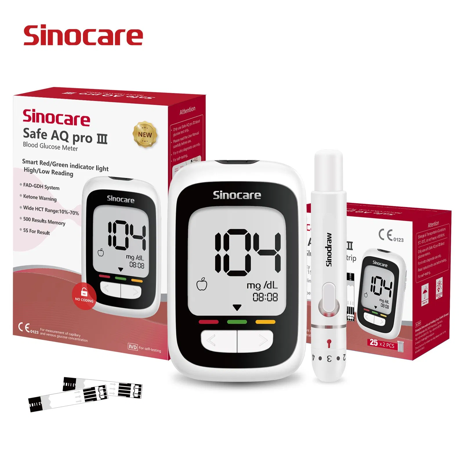 Sinocare Diabetes Testing Machine Blood Glucose Monitor Glucose Meters with 50 PCS Blood Glucose Test Strips