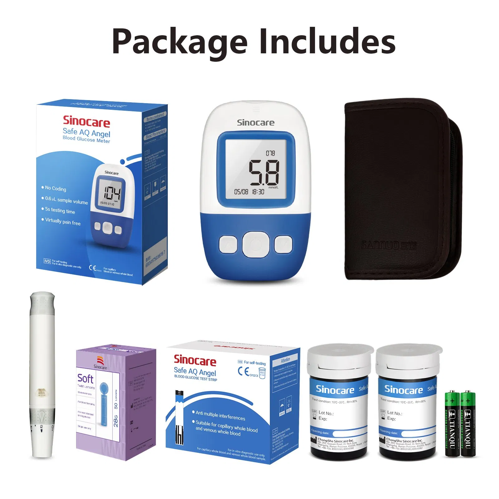 Sinocare Glucometer Blood Smart Sugar Monitor Glucose Meter Kit with Test Strips for Home