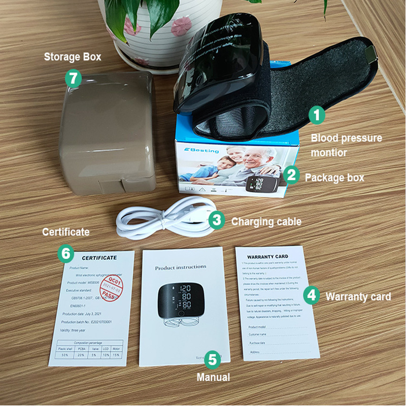 Intelligent Integrated Wrist Sphygmomanometer Wrist Sphygmomanometer LED Touch Screen Digital Blood Pressure Monitor Rechargeable