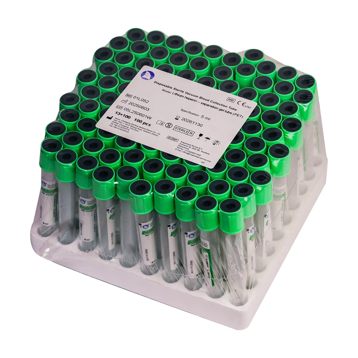 Light Green Cap Lithium Heparin Separation Gel Tube for Blood Sample Collection
