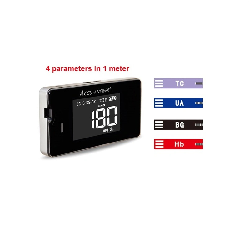 Accu-Answer 4-in-1 Multi-Function Detector Total Cholesterol Blood Glucose Hemoglobin Uric Acid Content Monitor with 4 Boxes of Test Papers