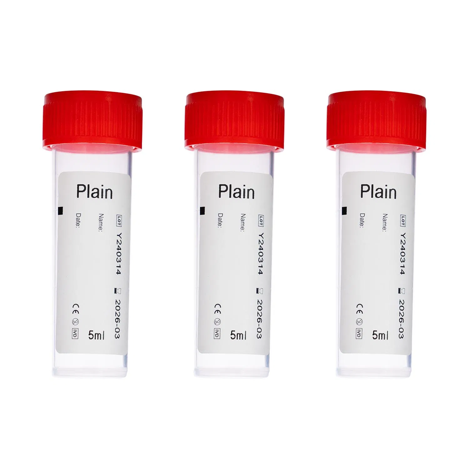 2.5ml 5ml Plain Clot Activator Heparin Glucose EDTA K3 Non Vacuum Blood Collection Tube with Screw Cap