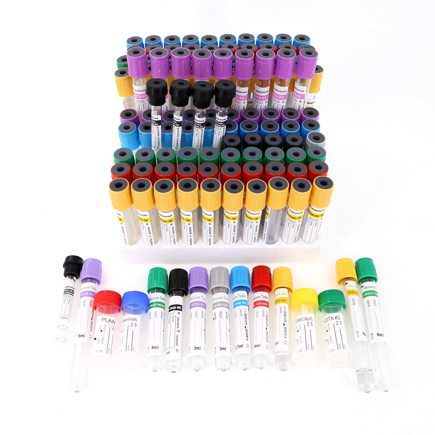 Yellow Light Blue Green Black Purple Anticoagulants 3ml 5ml 10ml Volume EDTA Clot Activator Plain Tube Plain Tube ESR PT Heparin Glucose Blood Collection Tube