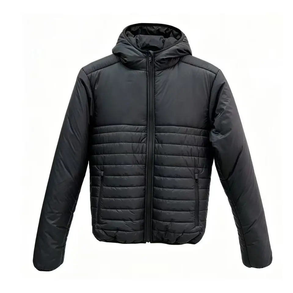 Wholesale Men's Black Two-Tone Quilted Lightweight Hooded Puffer Jacket Suppliers, Manufacturer
