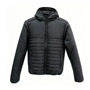 Wholesale Men's Black Two-Tone Quilted Lightweight Hooded Puffer Jacket