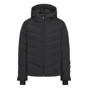 Men's Black Chevron-Quilted Hooded Outdoor Puffer Jacket