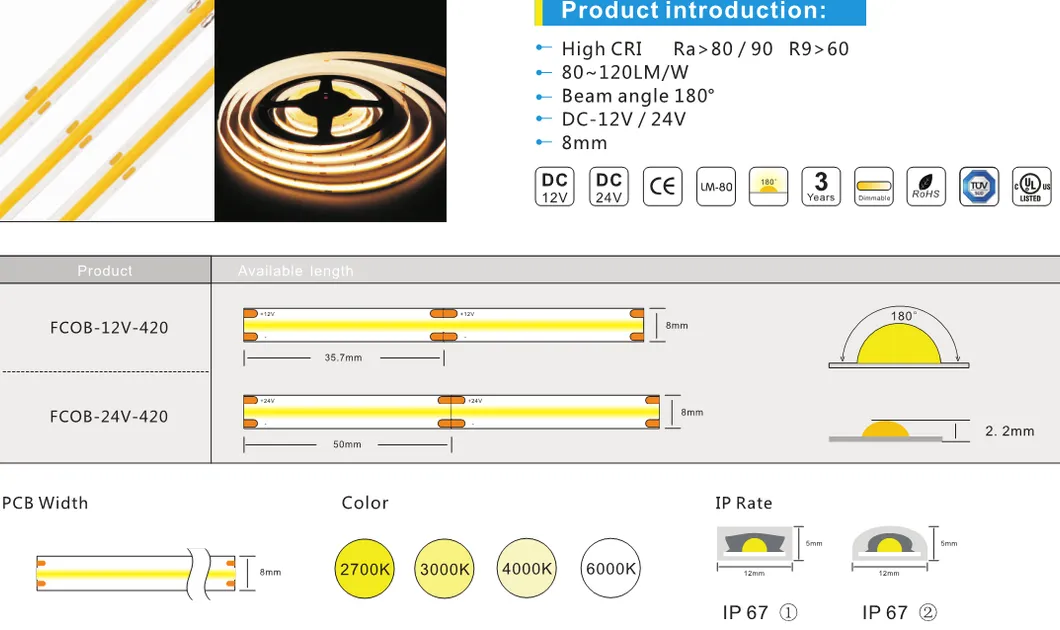 Fita Flexível LED COB 360LEDs/M sem Pontos de Luz