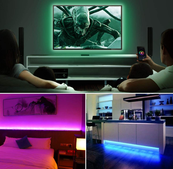 Bluetooth WiFi RGB DC5V 12V LED Flexível Decorativo 5m Kits Blister Fábrica Atacado Iluminação de Fita LED com Pacote Personalizado