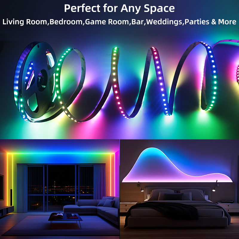 WS2811 Fita de LED RGB endereçável 12V 24V 60 72 84 96 120LEDs/M Fita de LED com pixel inteligente com controle de aplicativo de sincronia musical para decoração de festas em casa