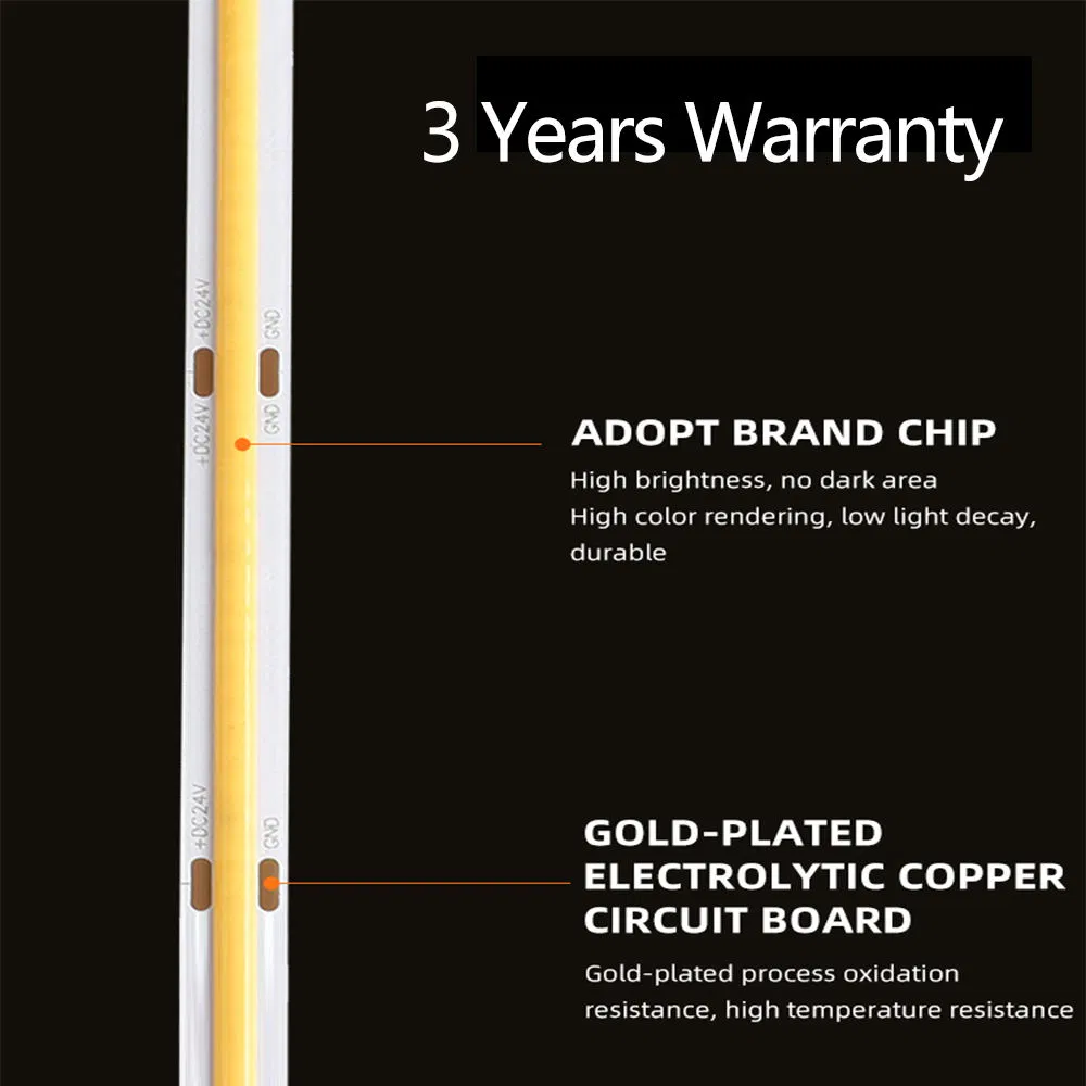 Nova Fita LED COB Dual White com CCT Ajustável de 2700K a 6500K CRI 90 Ajustável 12V 24V 14W/M
