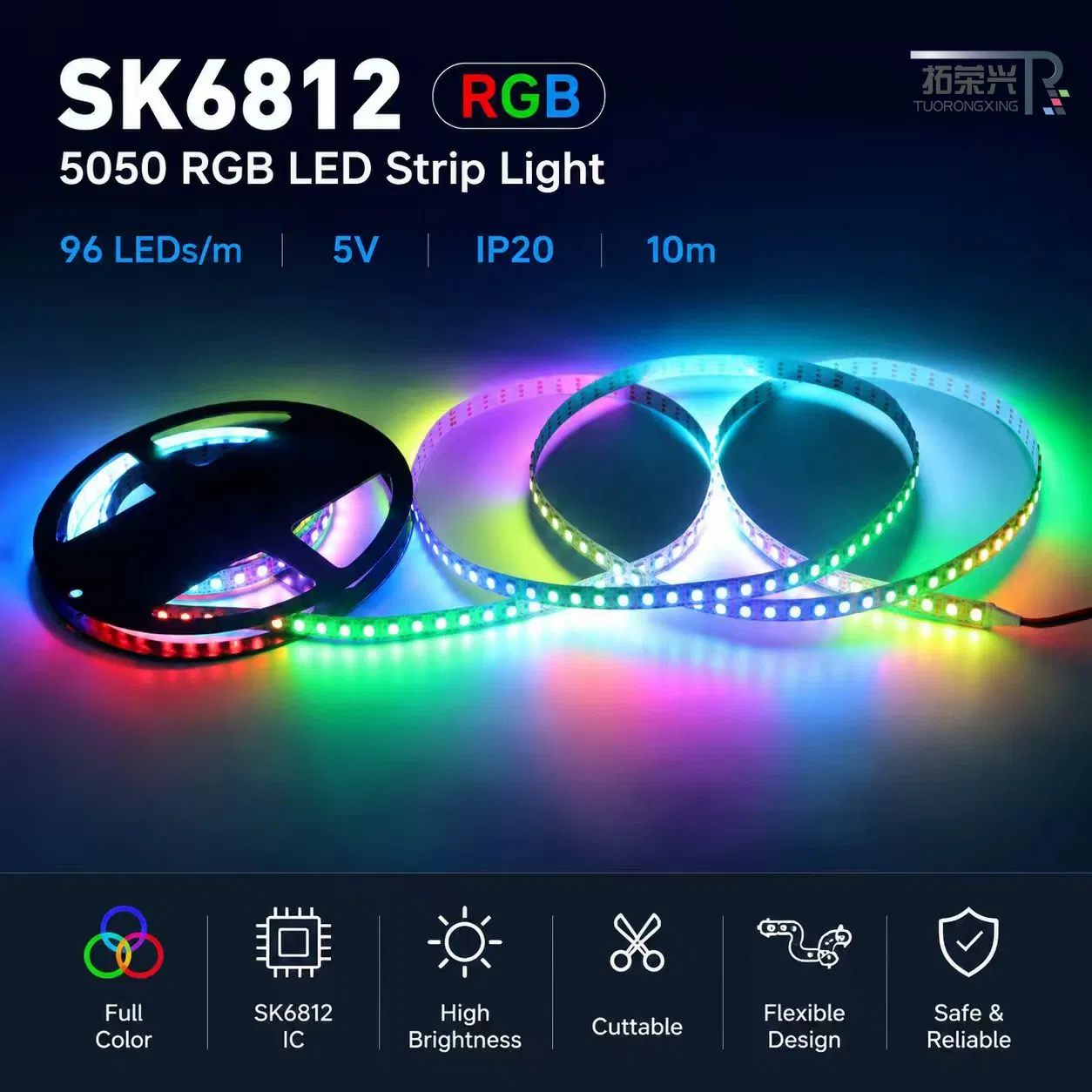 Sk6812 5050 RGB Endereçável 5V 96 LEDs/M Fita de Luz LED Flexível de Cores Sonhadoras Pixel