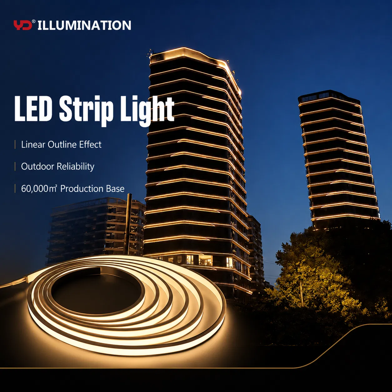 Fita de LED à prova d'água versátil para designs arquitetônicos ao ar livre