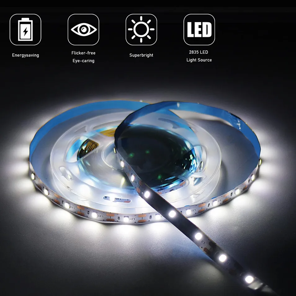 5V Fitas de LED USB 2835 Fita de Iluminação Flexível SMD Cortável com Interruptor para TV, Espelho, Armário, Decoração de Quarto