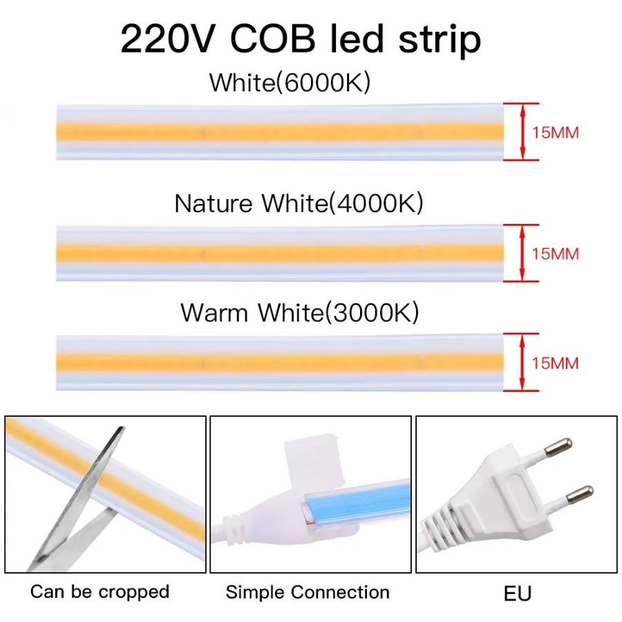 Fabricante de Fita de Luz COB LED 220V 50m Luz Quente Flexível para Iluminação de Jardim Externa IP65 Fita COB à Prova d'Água com Modelo Transparente