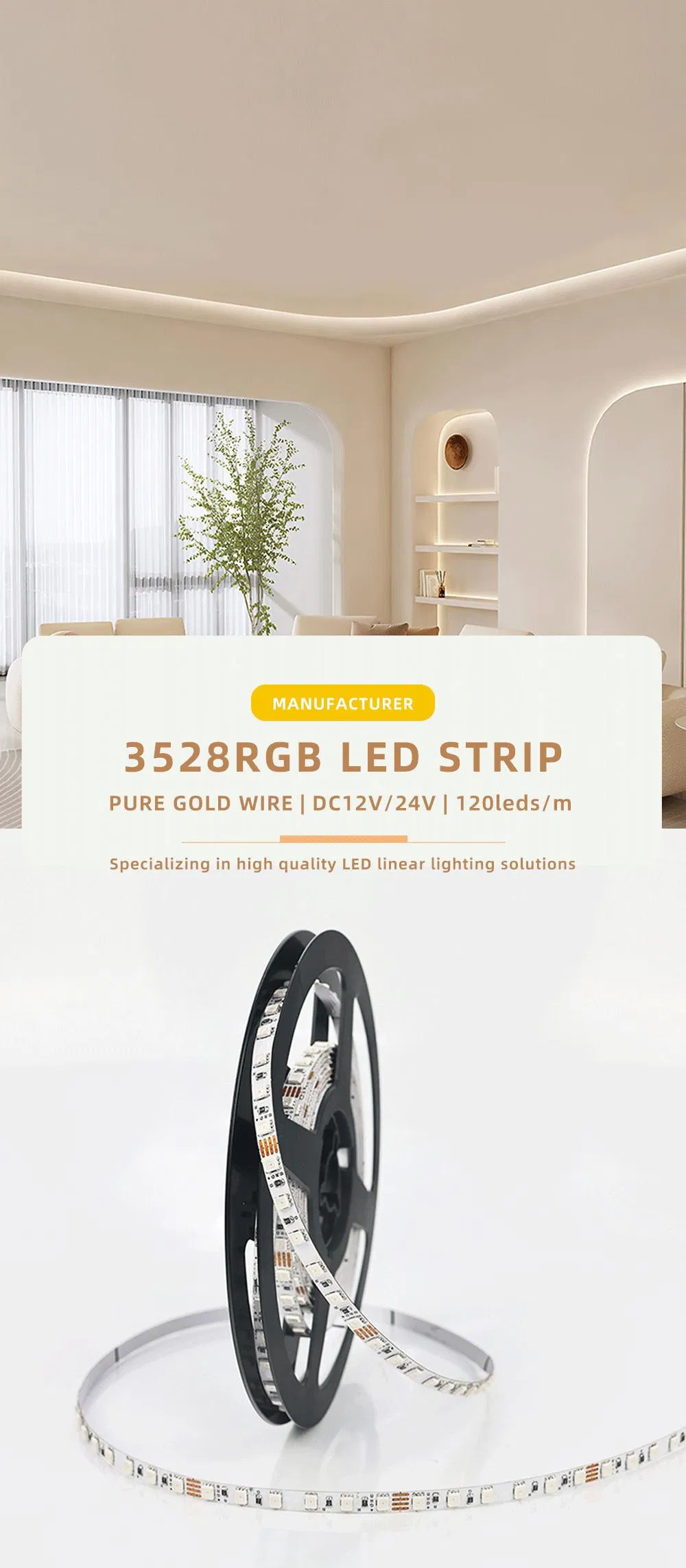 Fita LED RGB Dimmable OEM ODM com Controle Remoto 120LEDs 12W/M 3528