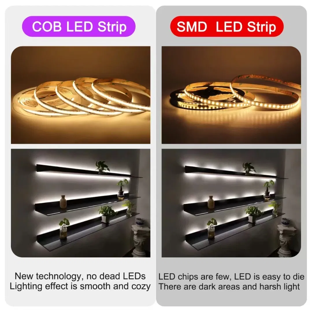 DC 12V/24V 6500K Fita de LED COB 384LEDs/M Fita de LED Flexível para Projetos de Iluminação DIY em Casa
