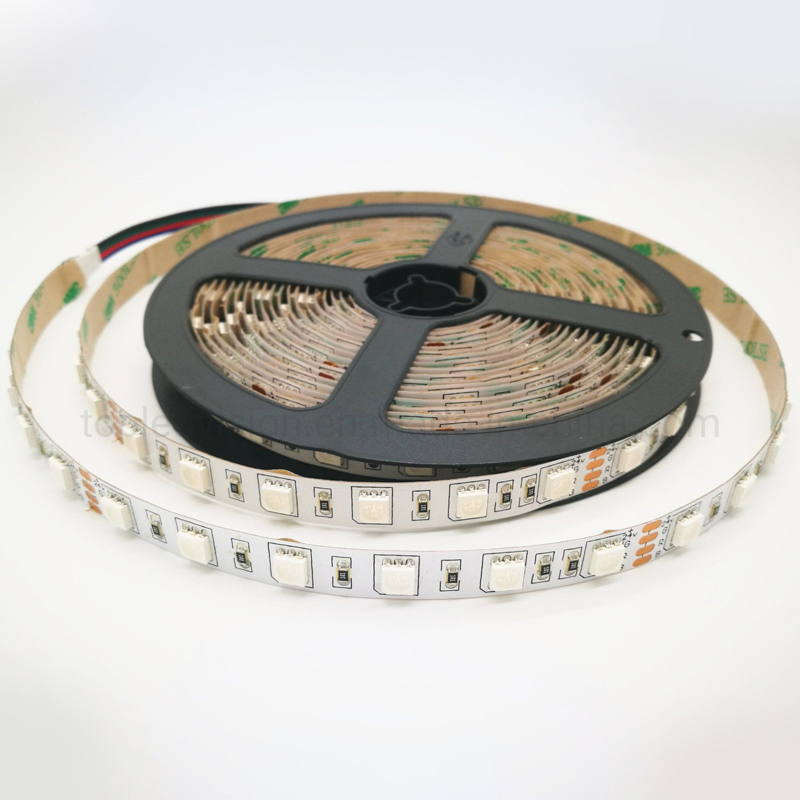 DC12V/24V 10mm Placa de Circuito Impresso SMD5050 60LEDs/m Fita LED Flexível Inteligente RGB, 5m/Roll Luz de Decoração com Mudança de Cor