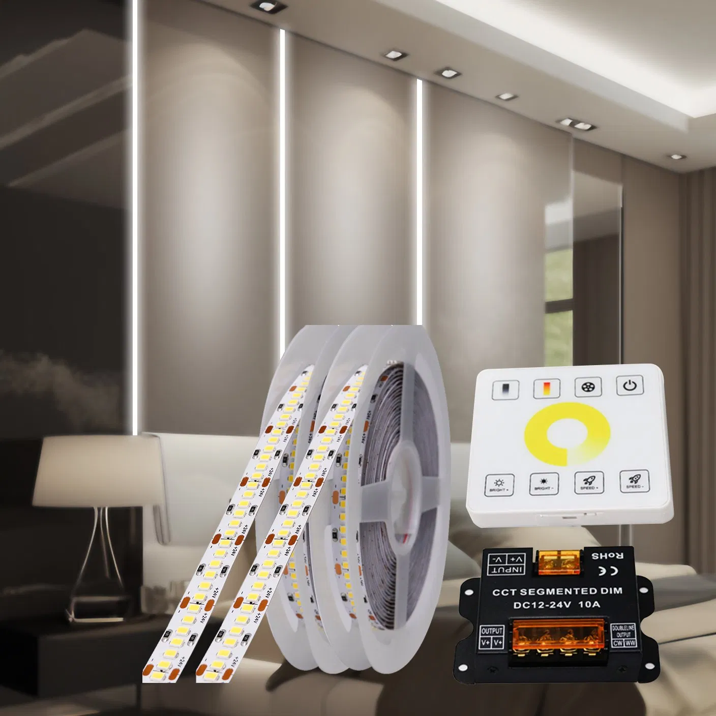 SMD2835 Fita LED 120 LEDs/M CRI90 Fita LED Flexível 12V 24V IP20 Cor Única para Iluminação de Armários Internos