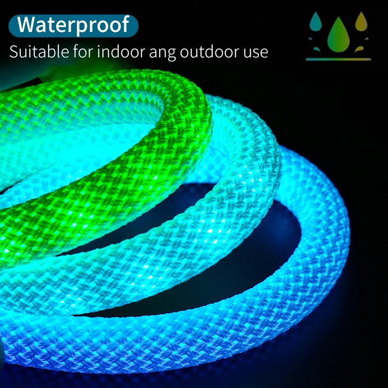 Fita de LED Neon 360360 Padrão Reticulado Redondo de 0 Graus Fita de LED Neon 50LEDs/M Fita de Luz de Corda Flexível de Cor dos Sonhos RGB+IC em Silicone DC5V