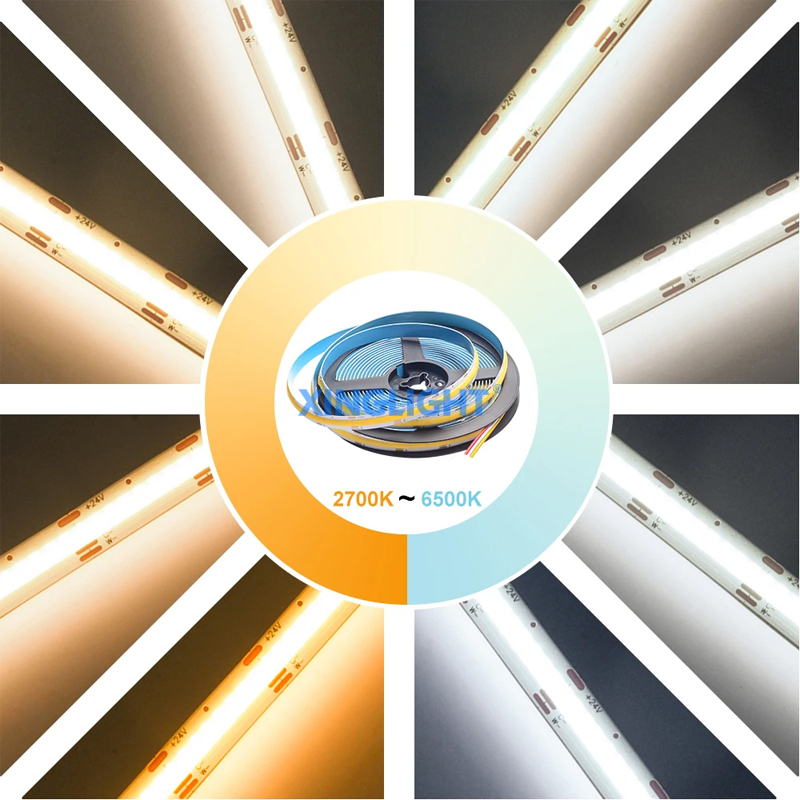 5m 640 LEDs/M 5V Dimerizável 2700-6500K Fita LED COB CCT Ajustável para Iluminação de Monitor/TV Iluminação Sob o Armário Iluminação DIY