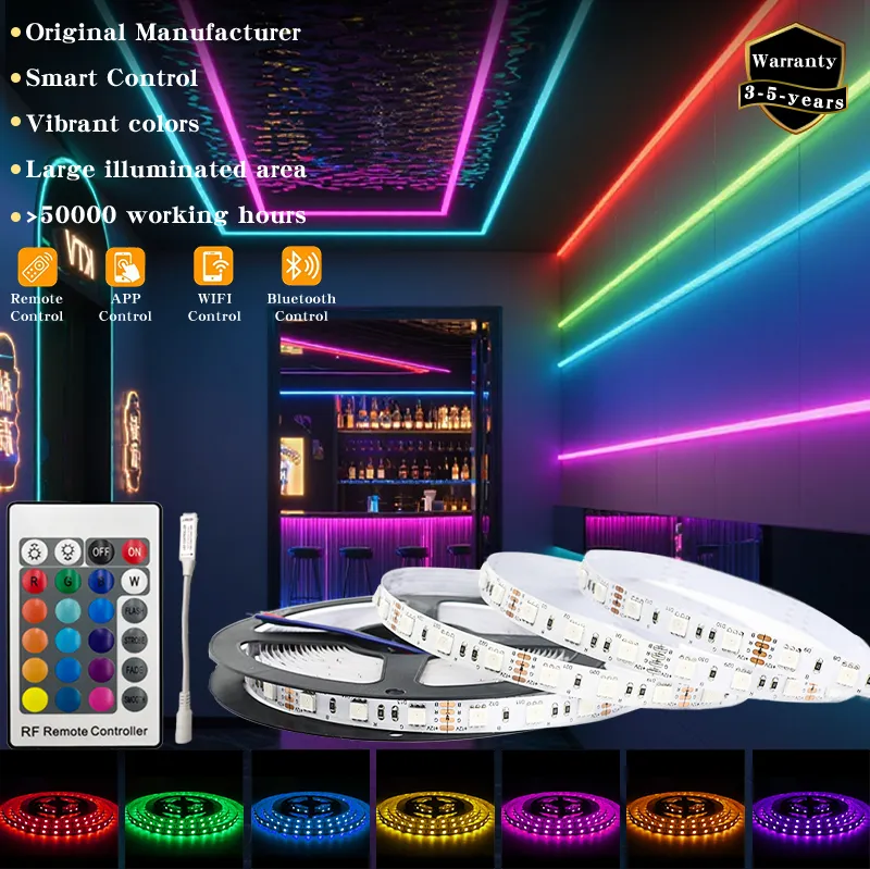 Fita de LED RGB flexível multi colorida dinâmica SMD 5050 60LEDs/m para KTV, bar, teto, parede