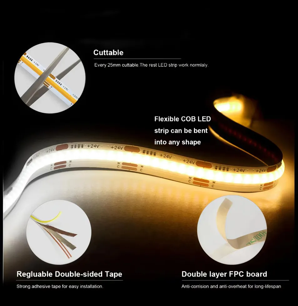 Fita LED COB endereçável flexível Rgbic Ws2811 Fcob DC12V/24V Iluminação de palco