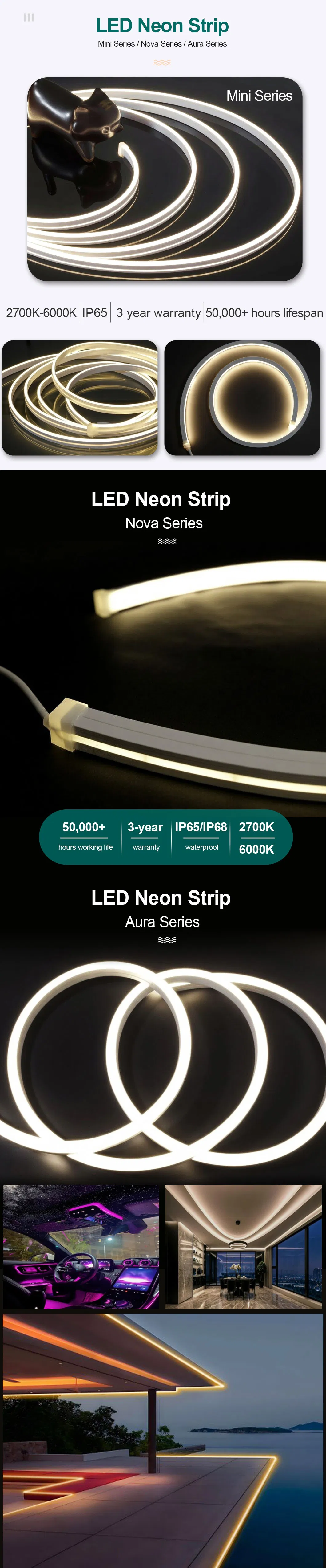 Fita de LED Neon de Silicone Flexível 8X8mm Curva Superior IP65 2835 168LED/M 12V 24V Alta Brilho para Iluminação Arquitetônica